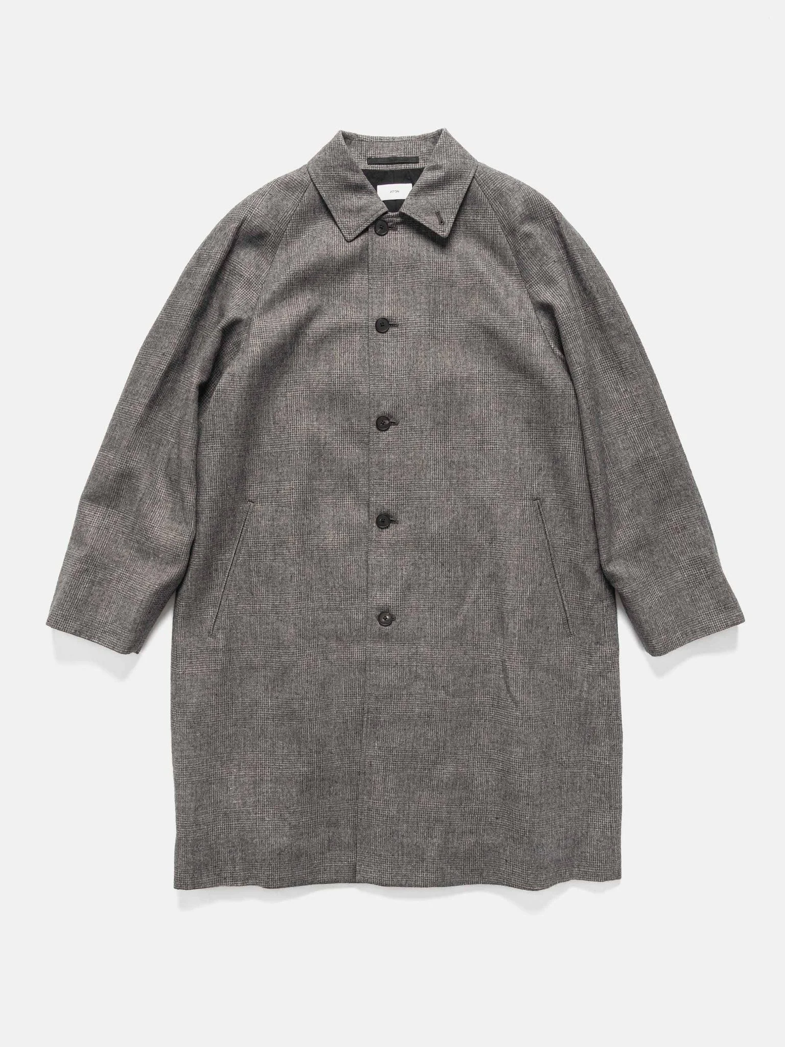 Balmacaan Coat Linen Wool Twill Check - 1