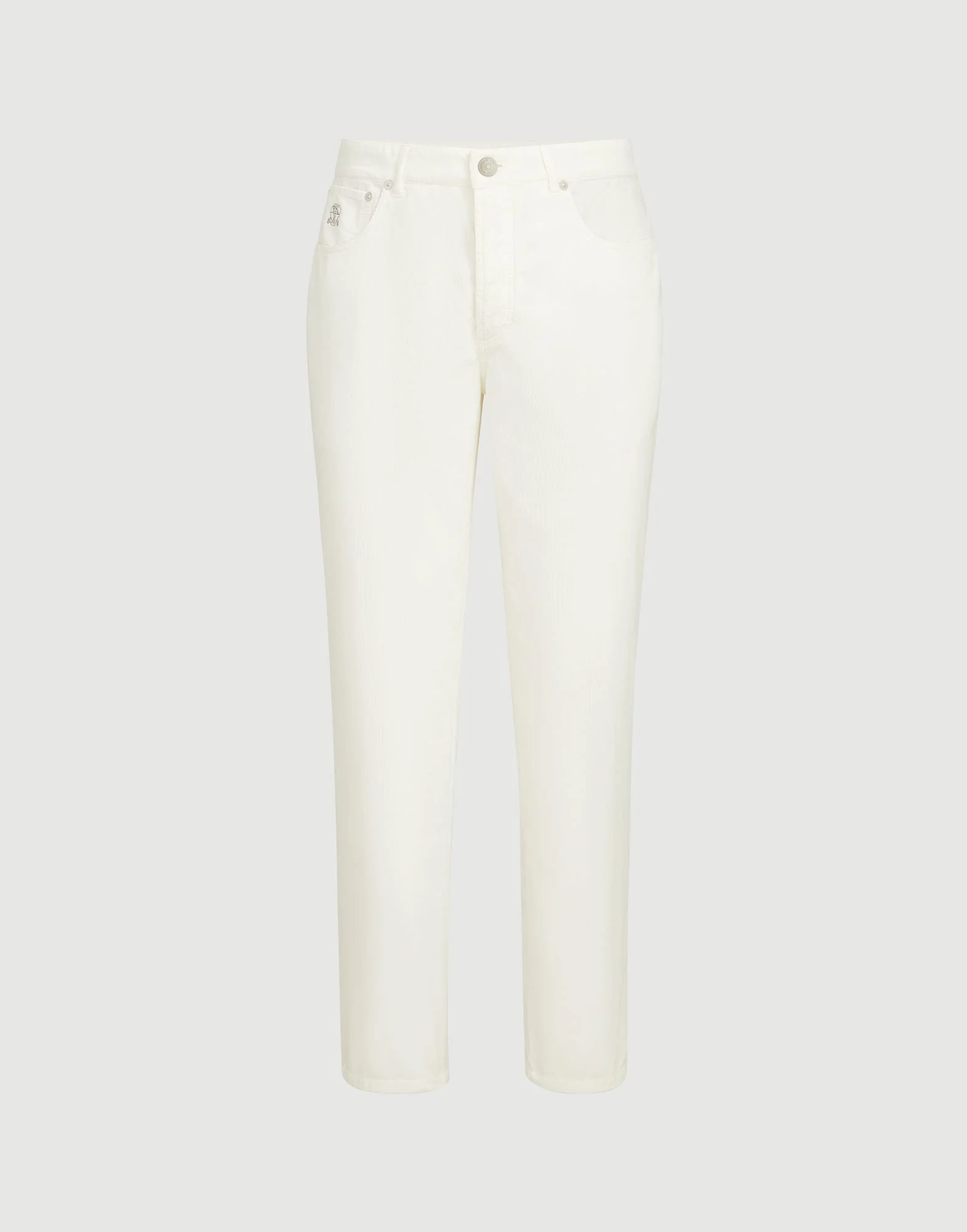 Garment-dyed five-pocket Italian fit trousers in cotton narrow wale corduroy - 1