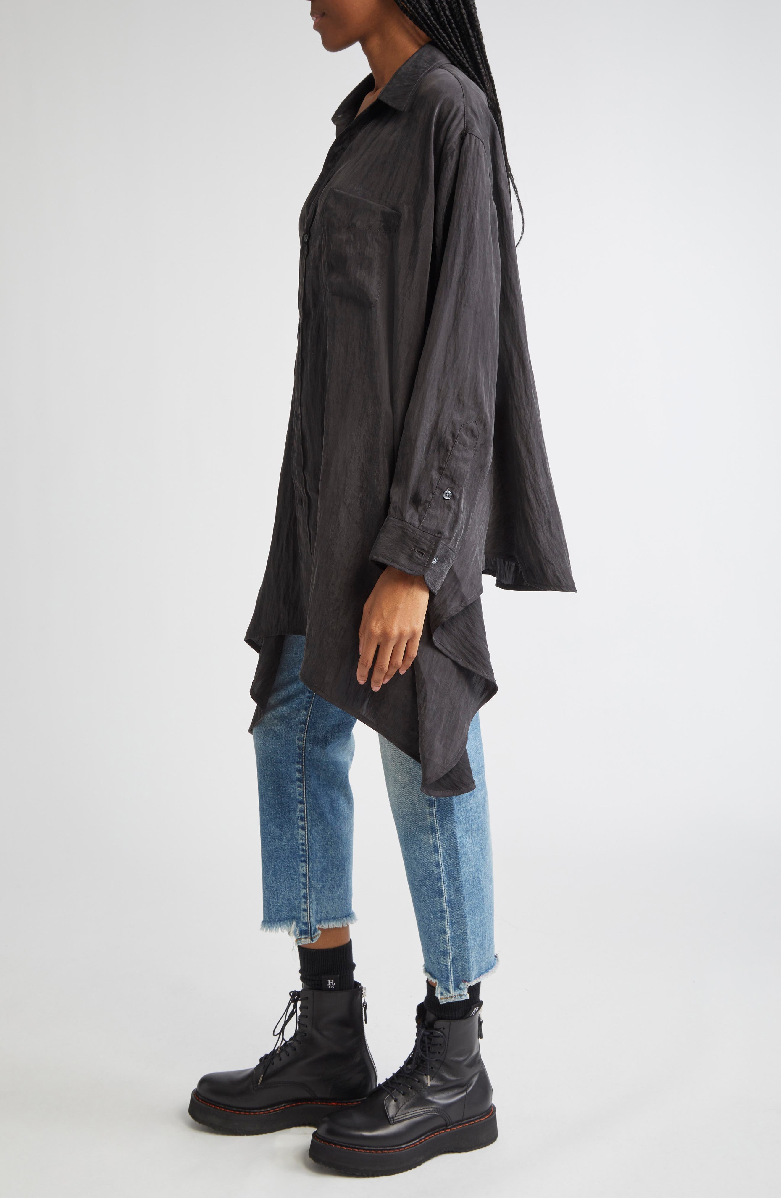 R13 Draped Front Button-Up Shirt in Black at Nordstrom - 4