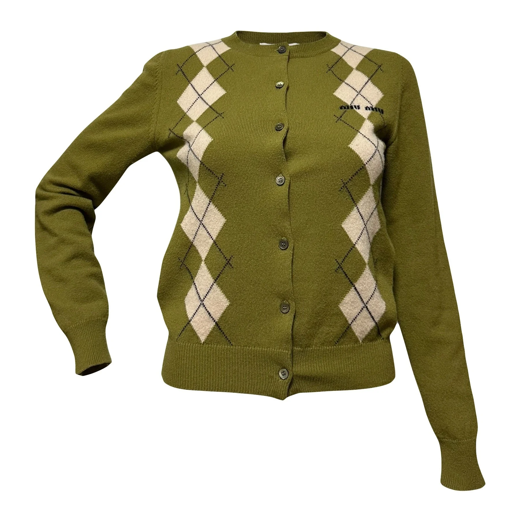 MIU MIU Fall Winter 2024 Argyle Knit Cashmere Cardigan - 1