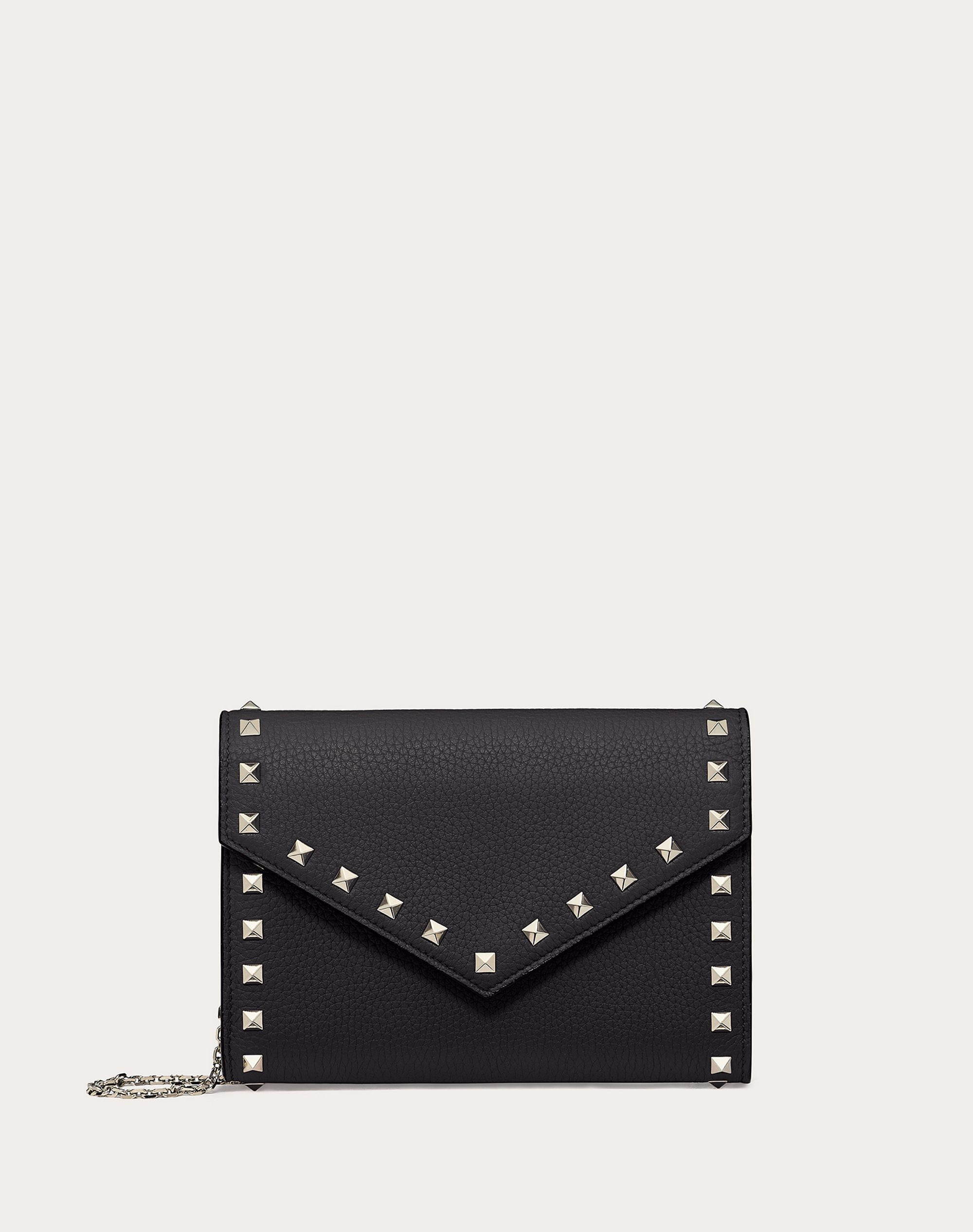 Rockstud Grainy Calfskin Wallet with Chain Strap - 1