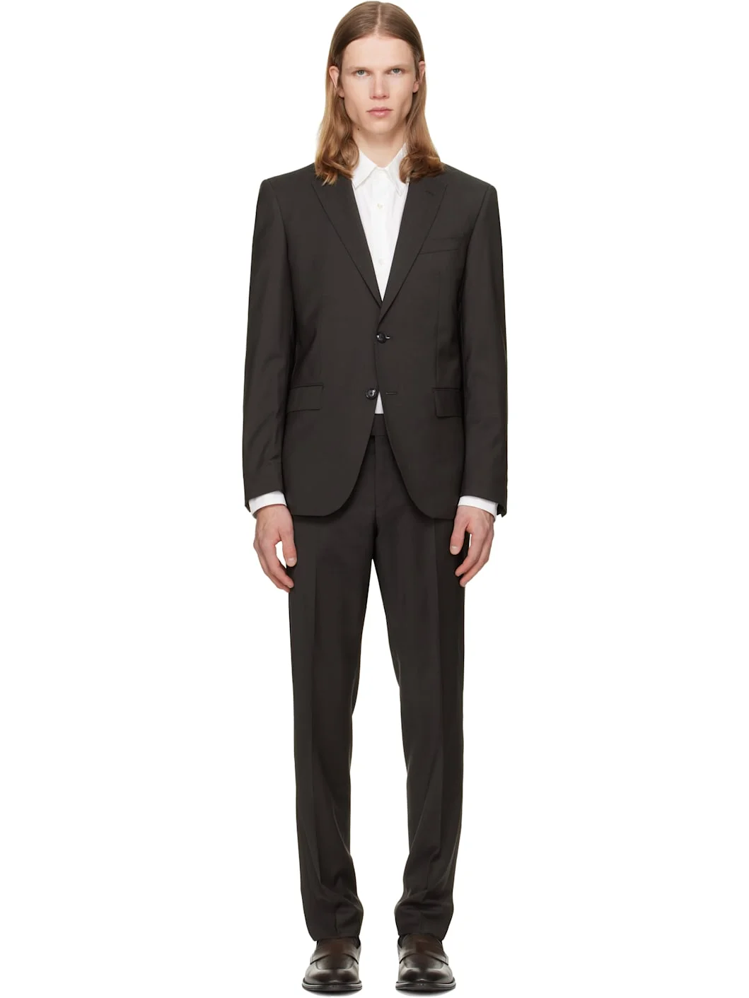 Brown Two-Piece Slim-Fit Wool Suit - 1