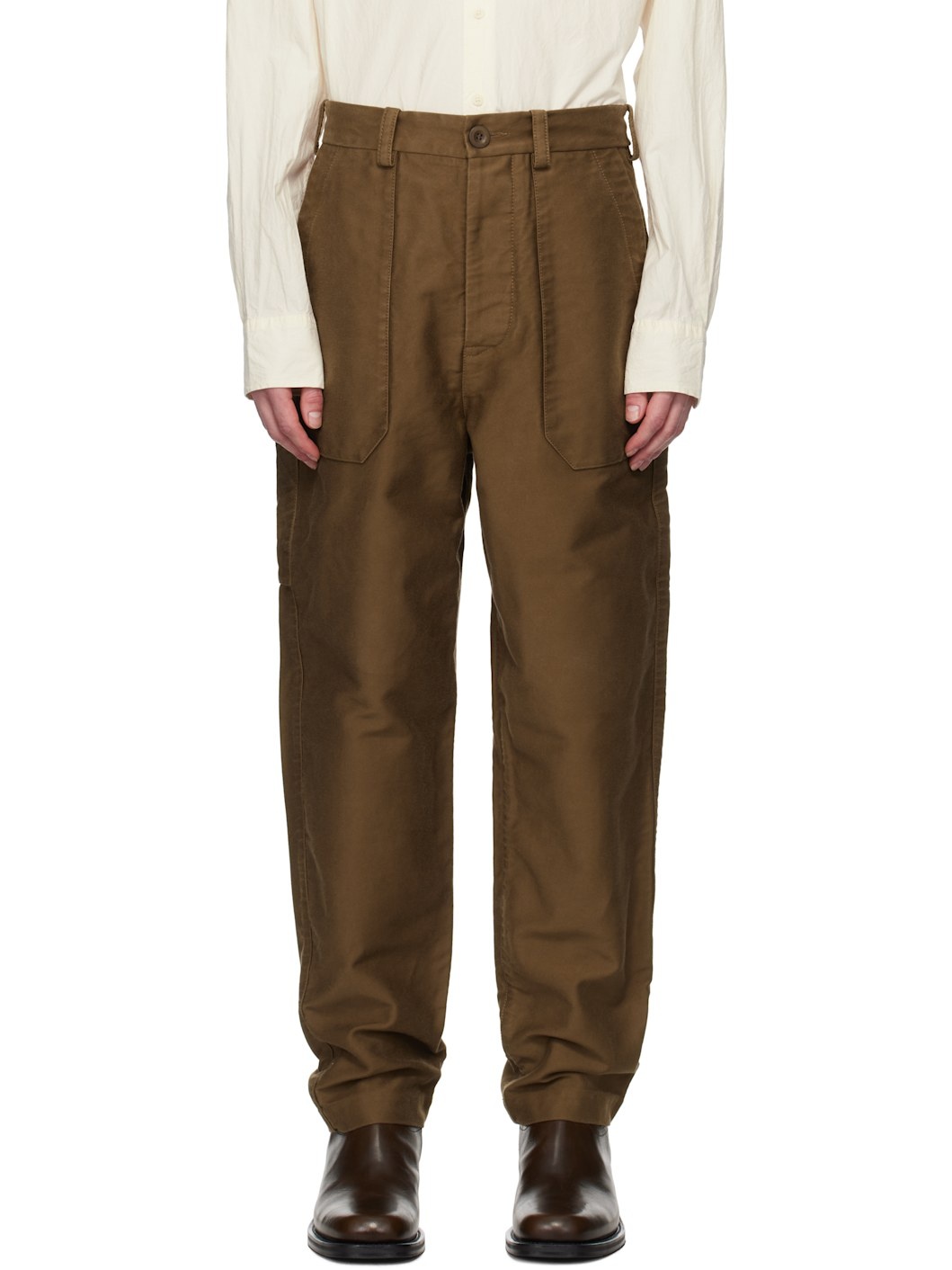 Brown Faille Cargo Pants - 1