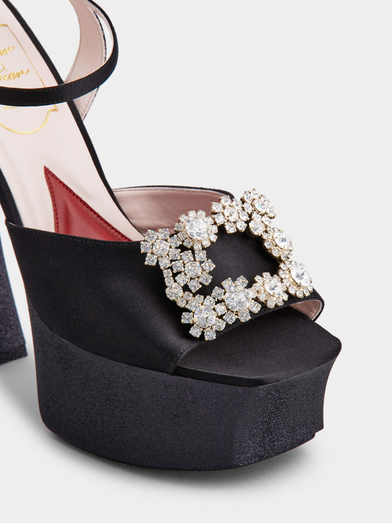 Flower Strass Buckle Platform Sandals in Satin 3