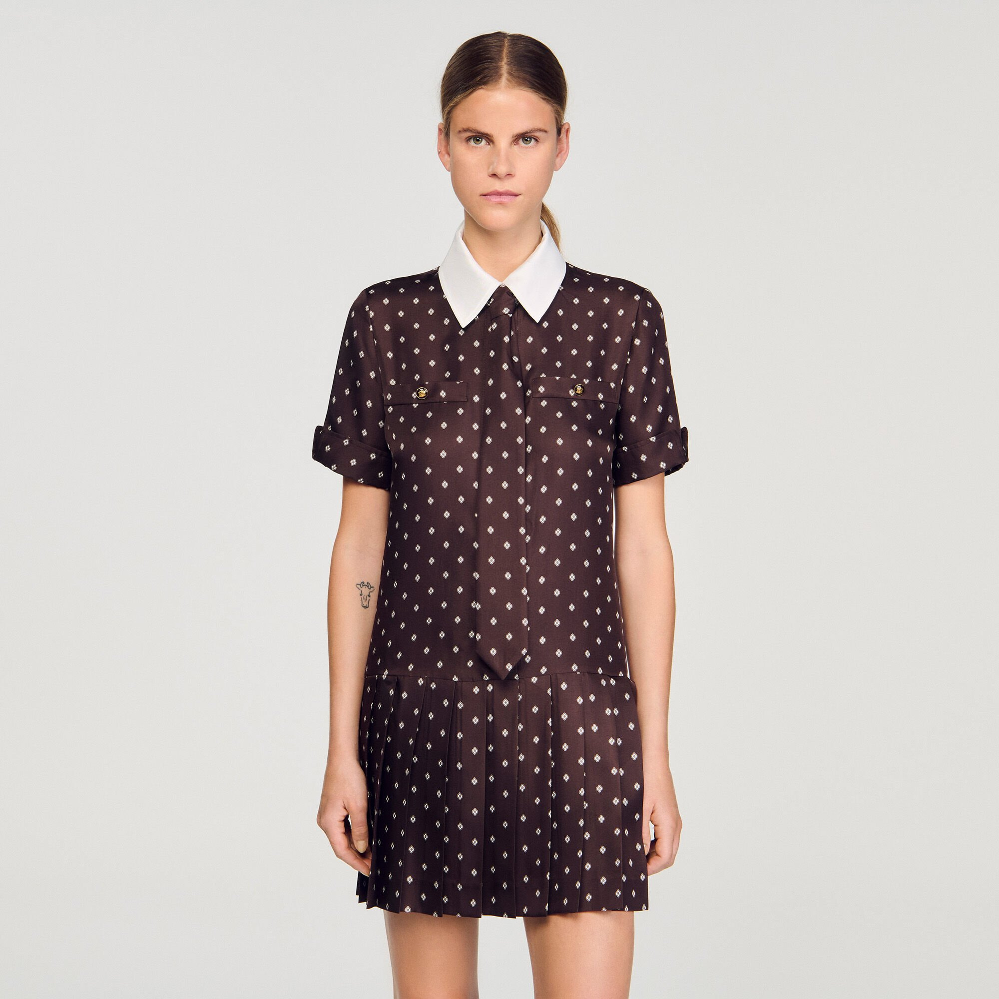 PRINTED SATIN-EFFECT MINI DRESS - 4