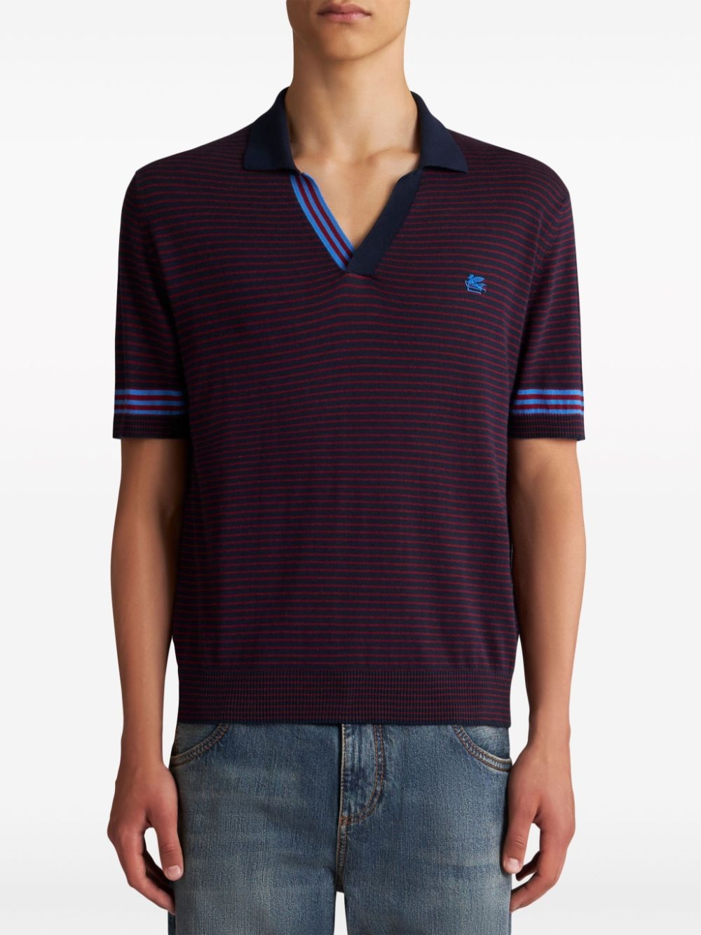 striped fine-knit polo shirt - 2