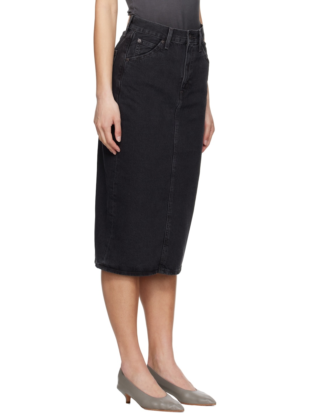 Black High Rise Slit Midi Skirt - 2