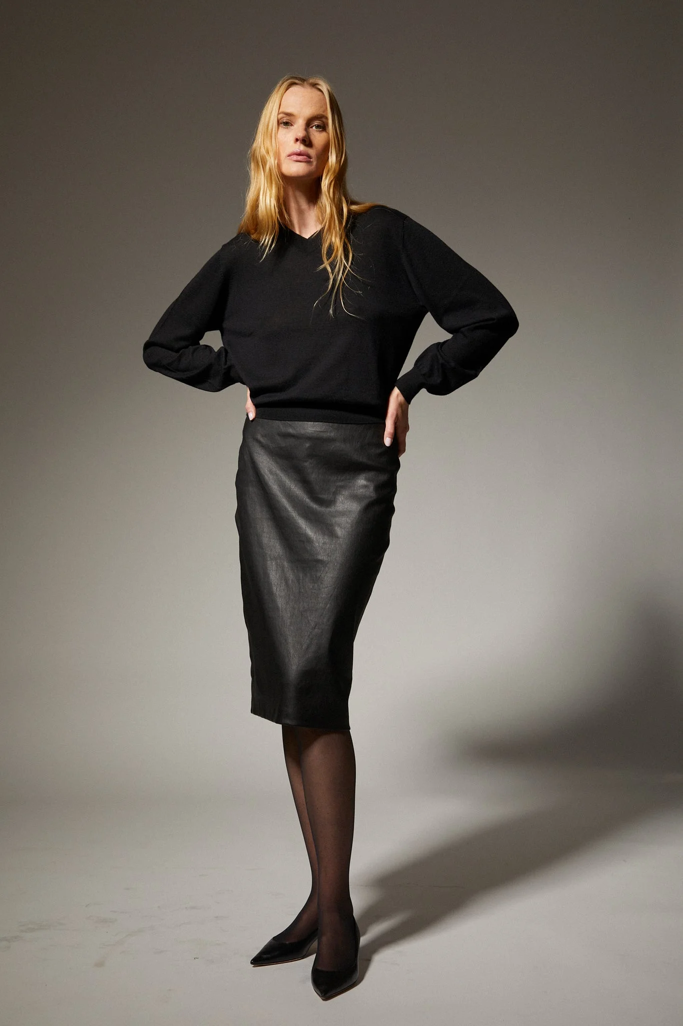 SARAH LEATHER MIDI SKIRT - 1