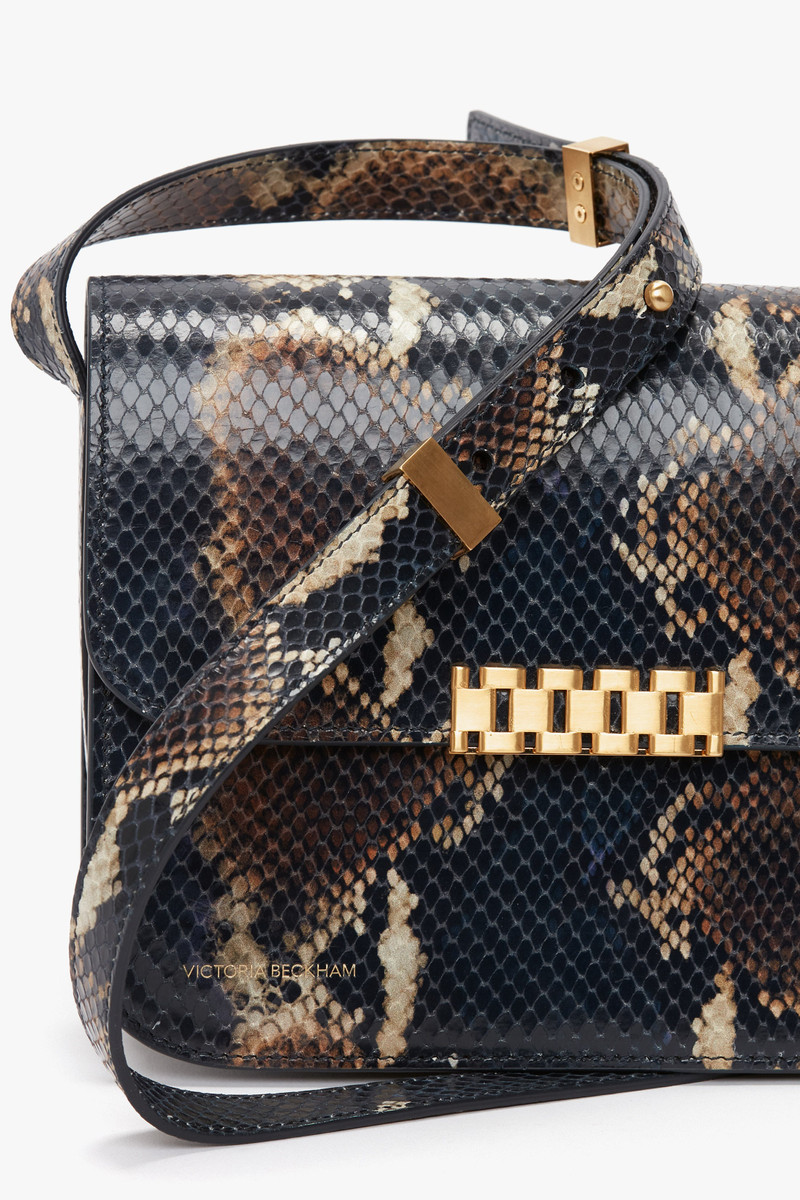 Chain Shoulder Bag In Navy-Brown Leather 7