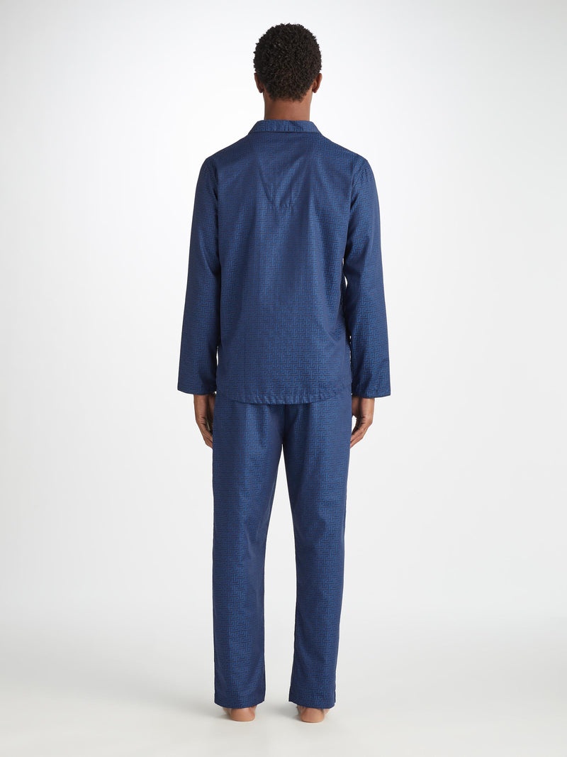 Men's Modern Fit Pajamas Paris 27 Cotton Jacquard Navy - 4