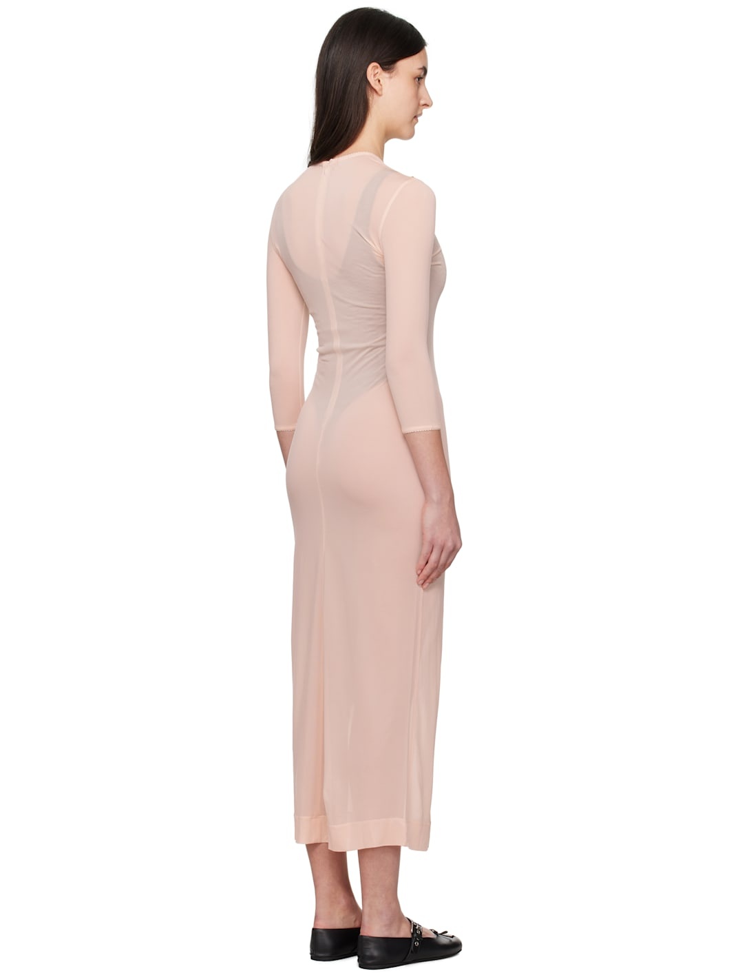 Pink Fitted Ballet Mesh Column Maxi Dress - 3
