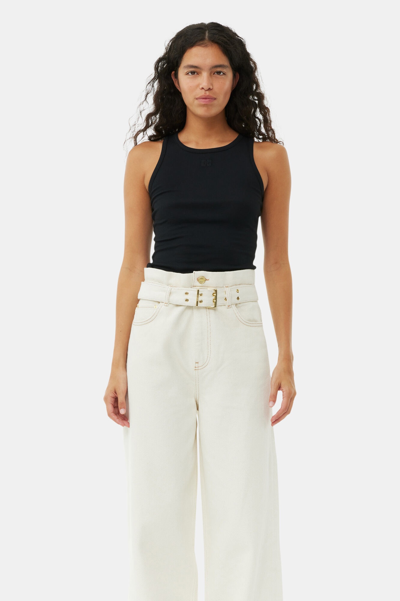 WHITE HEAVY DENIM PAPERBAG JEANS - 3