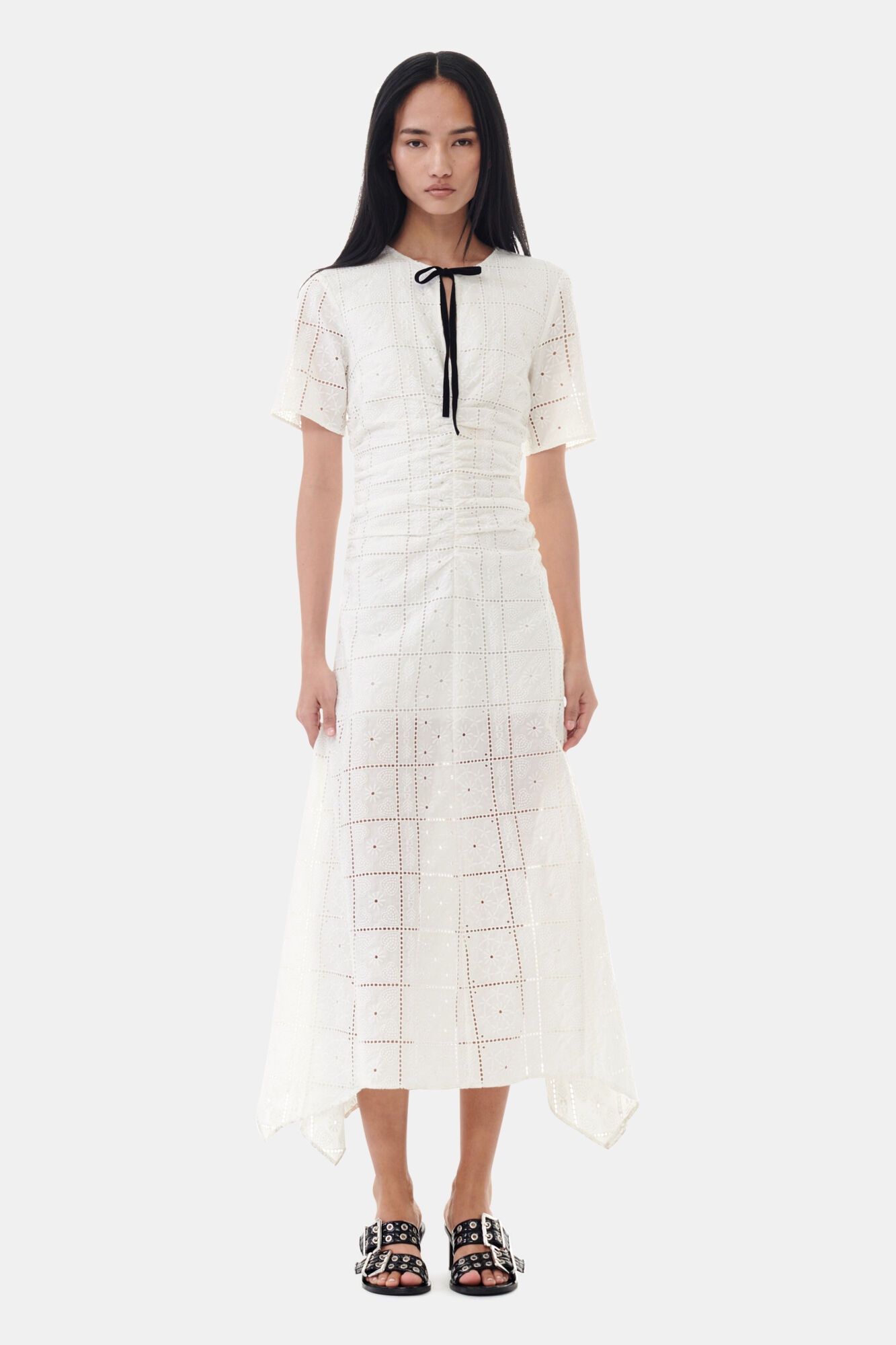 WHITE BRODERIE ANGLAISE LONG DRESS - 2