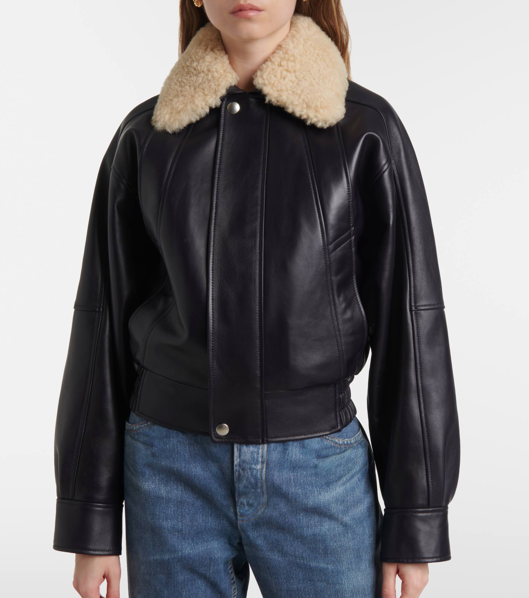 Shearling-trimmed leather blouson - 4