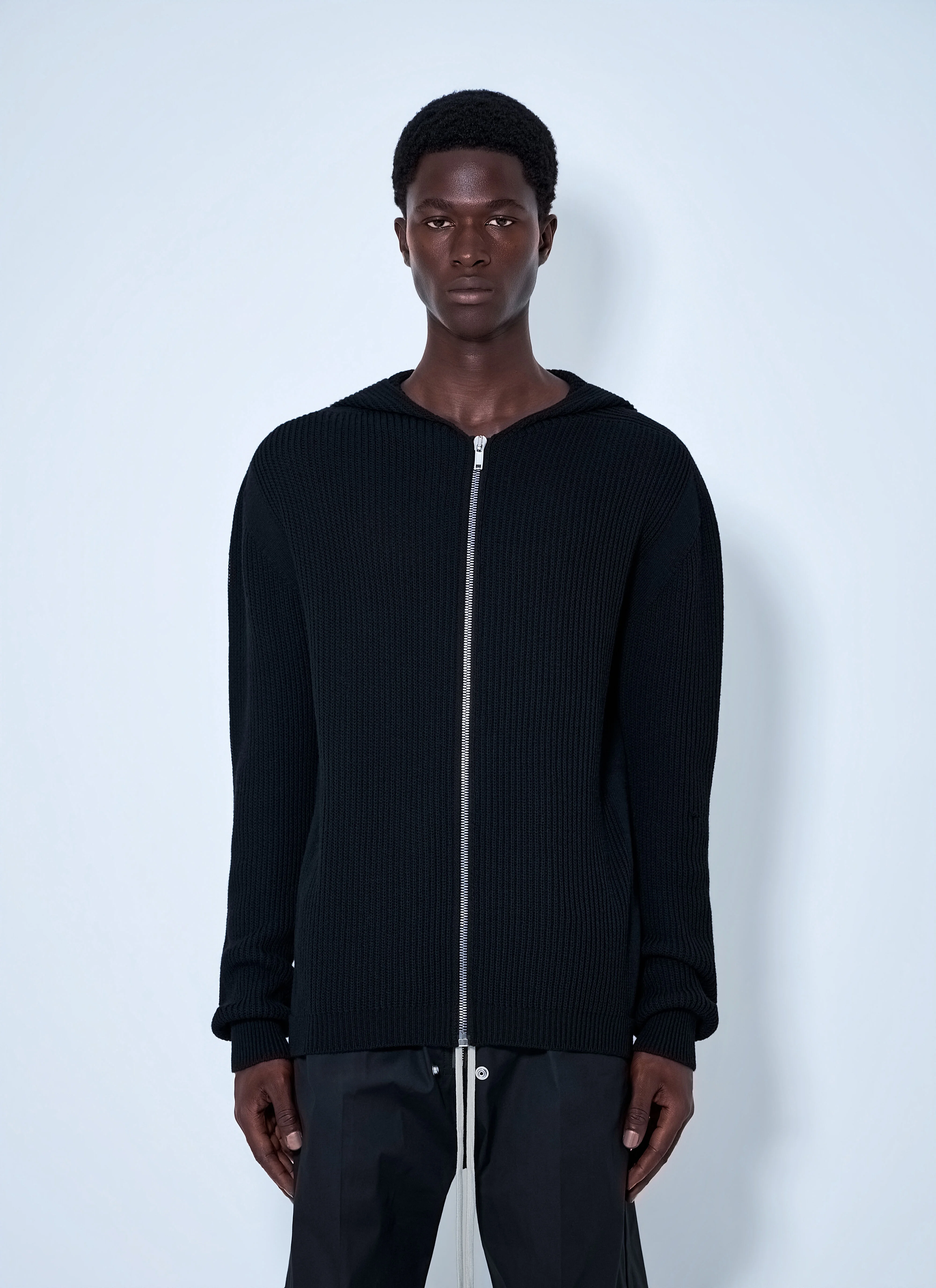 Ribbed Knit Zip Hoodie - 1