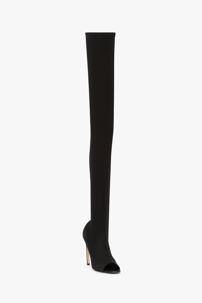 Harlow Peep Toe Stretch Jersey Boot 100 In Black 2