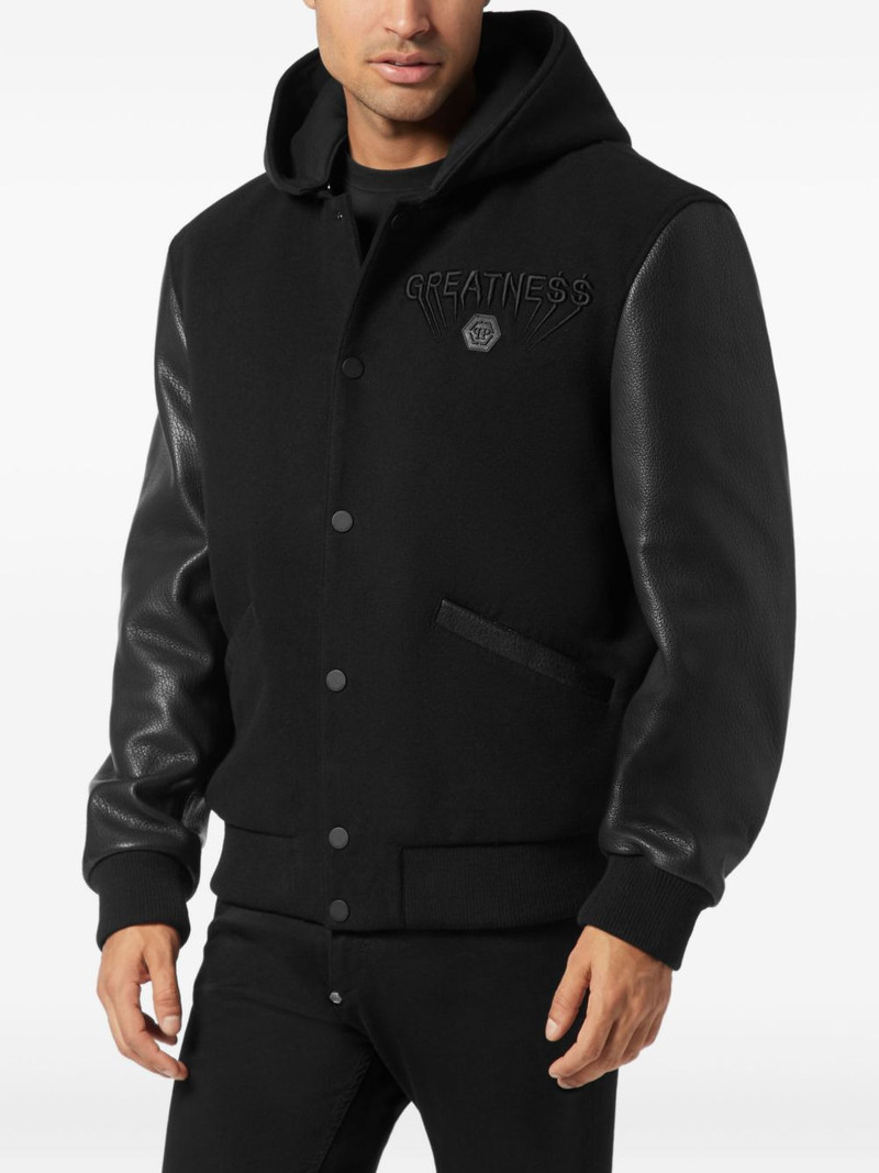 PHILIPP PLEIN hooded leather-sleeve bomber jacket outlook