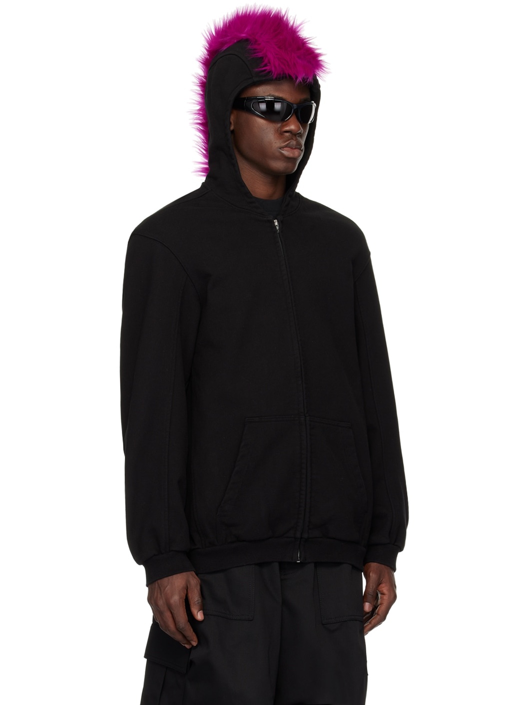 Black Zip-Up Faux-Fur Hoodie - 2