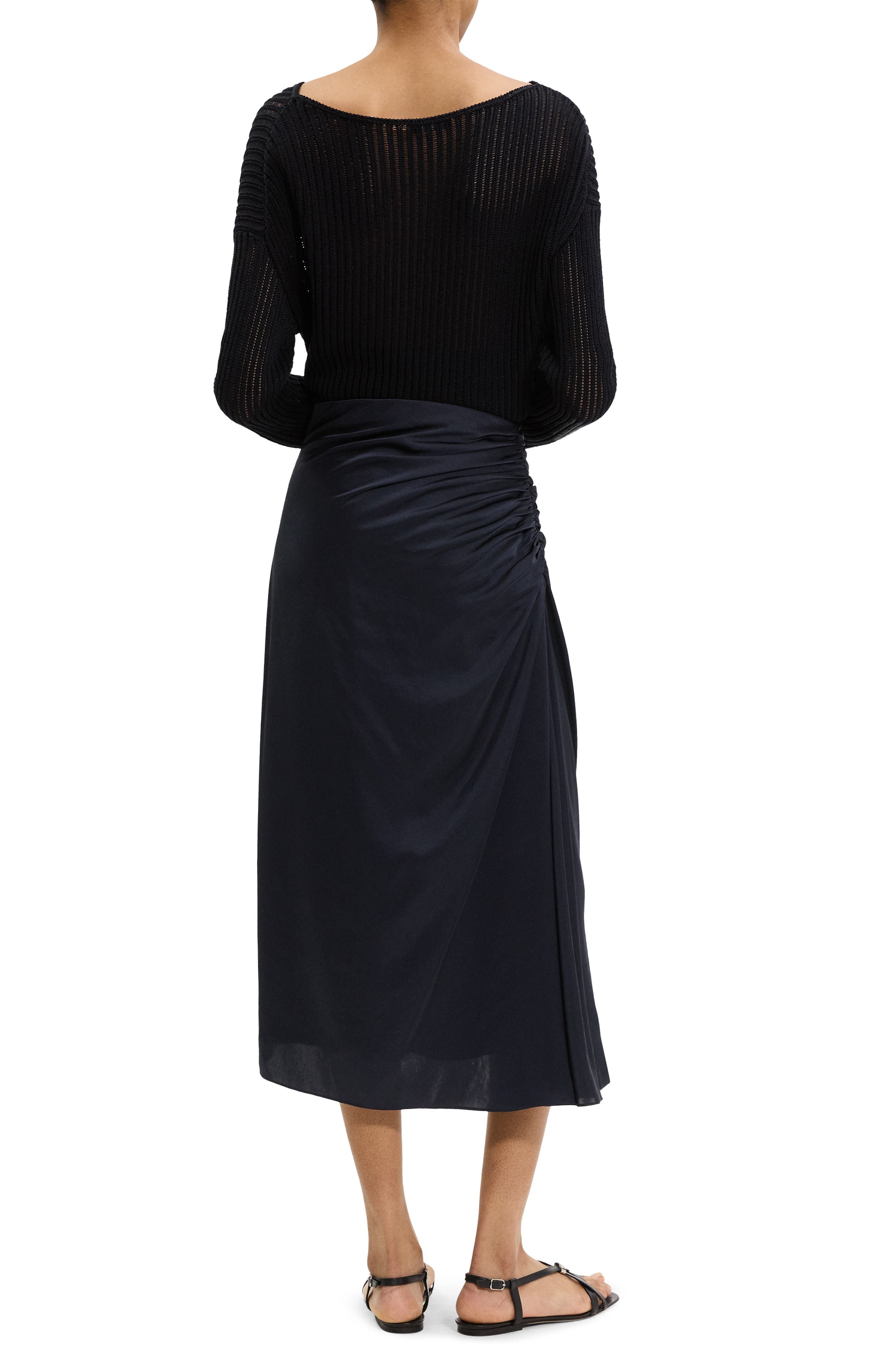 Theory Ruched Midi Skirt in Nocturne Navy at Nordstrom - 6