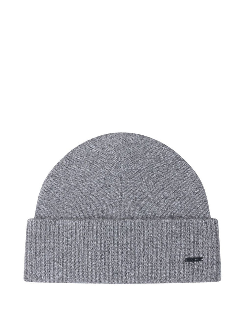 BOSS logo-plaque ribbed beanie hat outlook