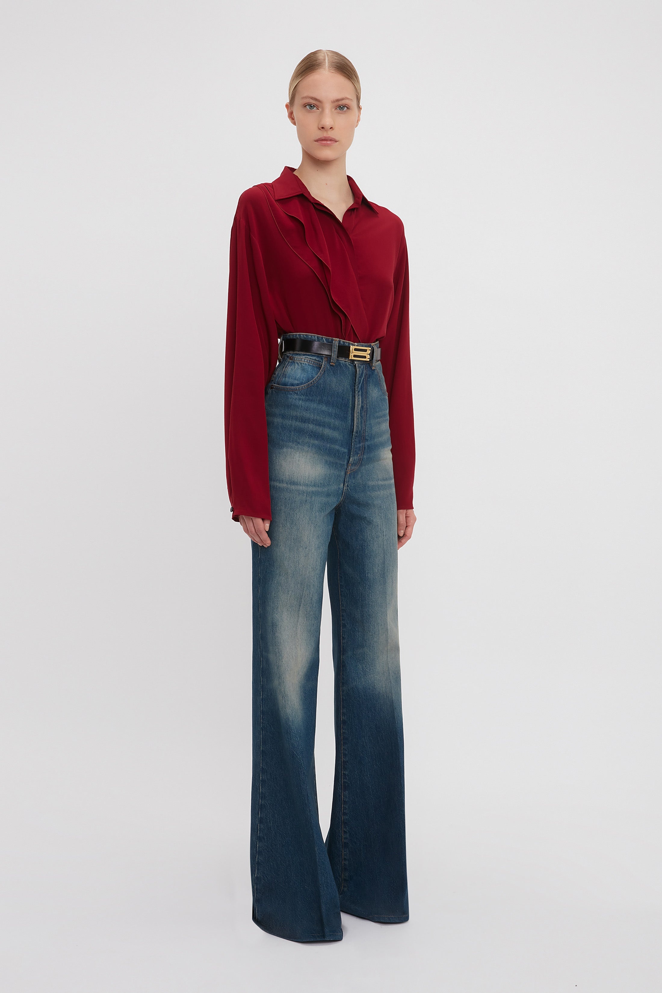 Wide Leg Kick Jean In Broken Vintage Wash - 3