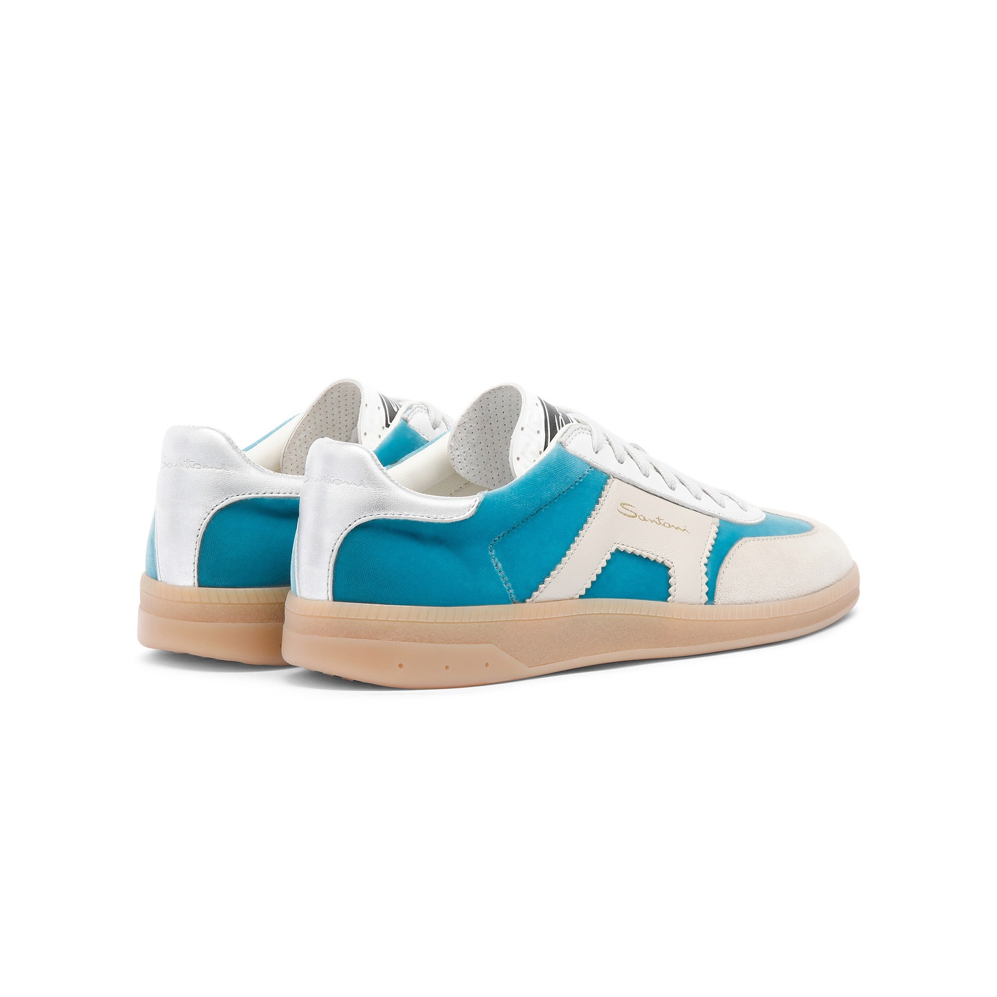 Women's light blue and beige velvet, suede and leather DBS Oly sneaker - 4