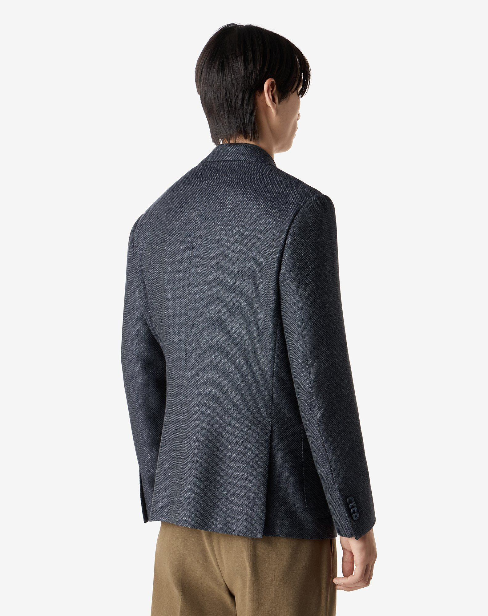 Blue wool, cashmere and silk hopsack jacket - 3