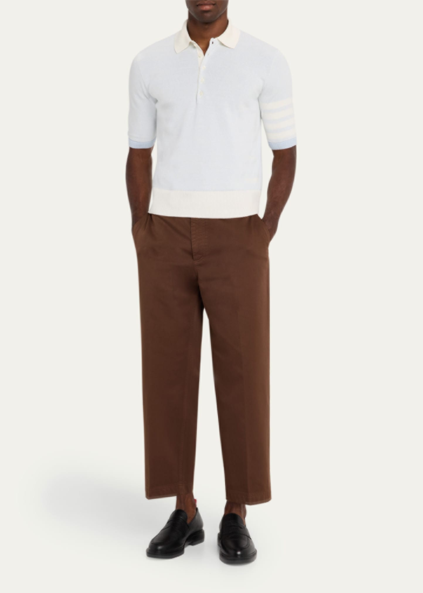 Men's Linen and Cotton Stripe-Sleeve Polo Shirt - 2