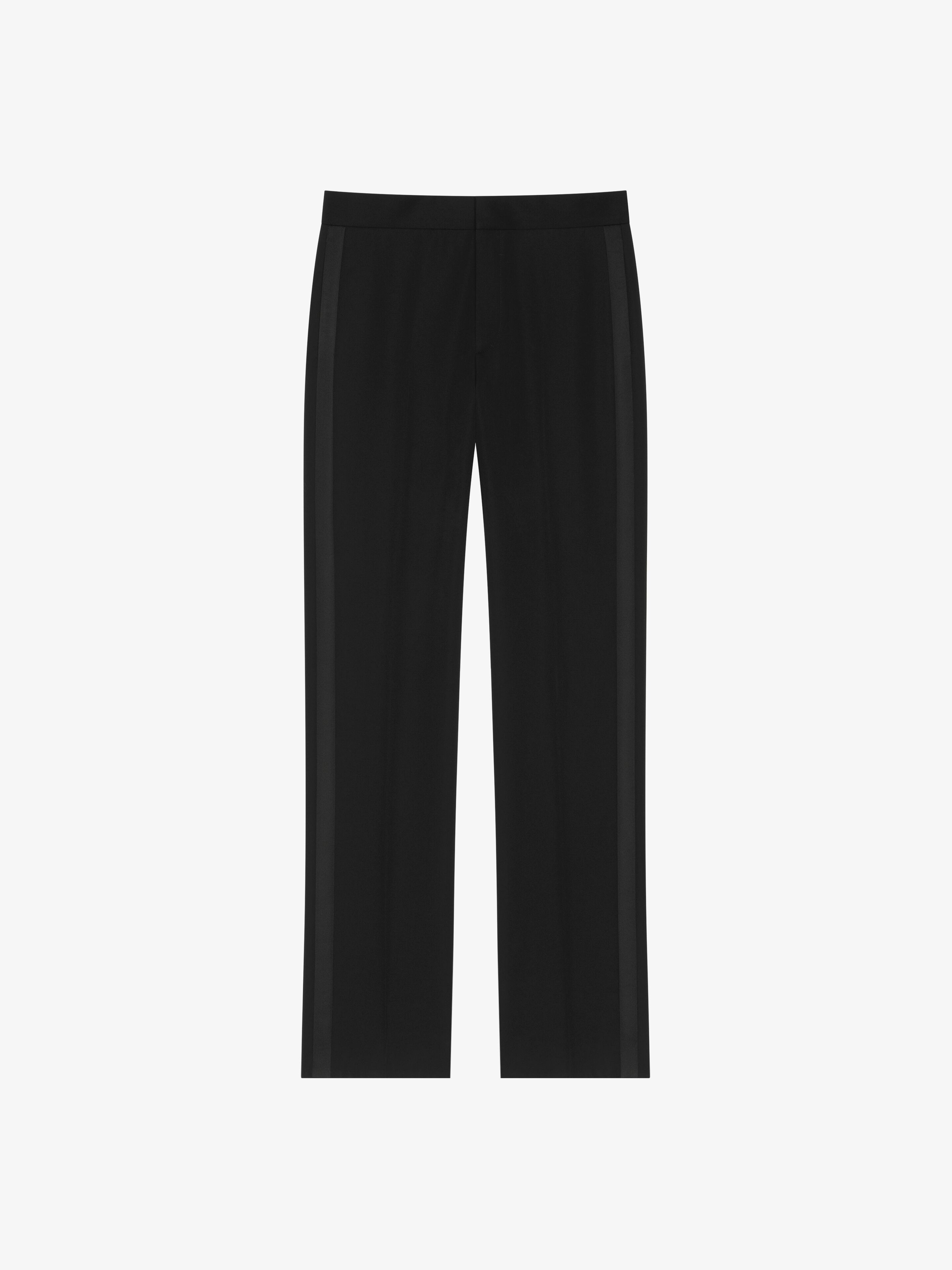 SLIM FIT TAILORED PANTS IN WOOL WITH SATIN DETAILS - 1