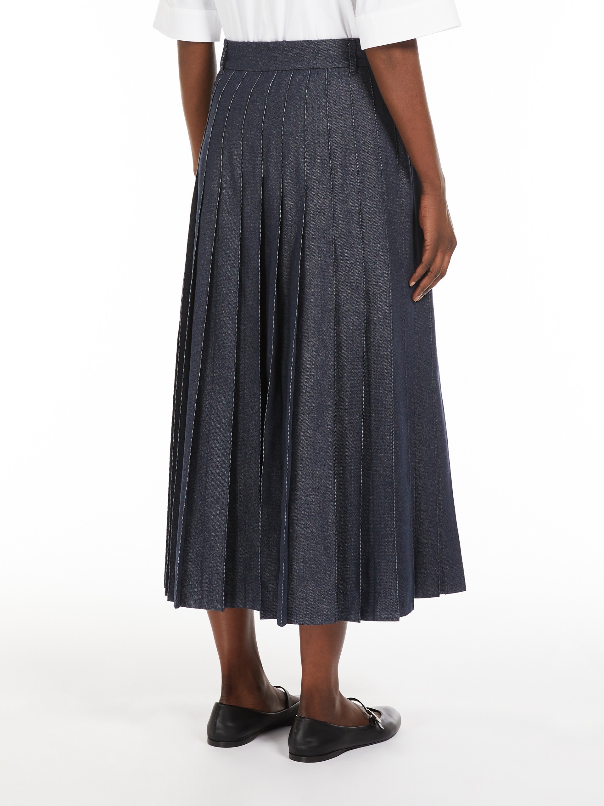 VALE Denim-effect pleated cotton skirt - 4
