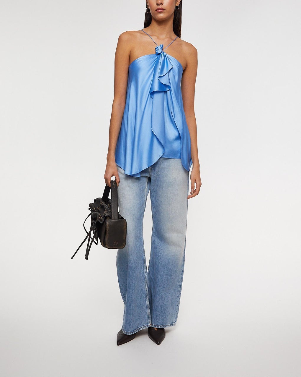 Blouse Halter Satin Blue - 3