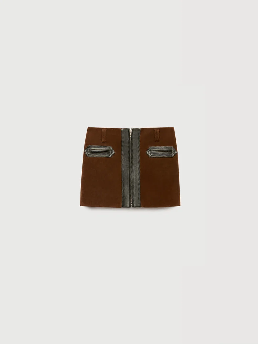 BROWN CRUST LEATHER MINI SKIRT WITH ZIP FRONT - 1