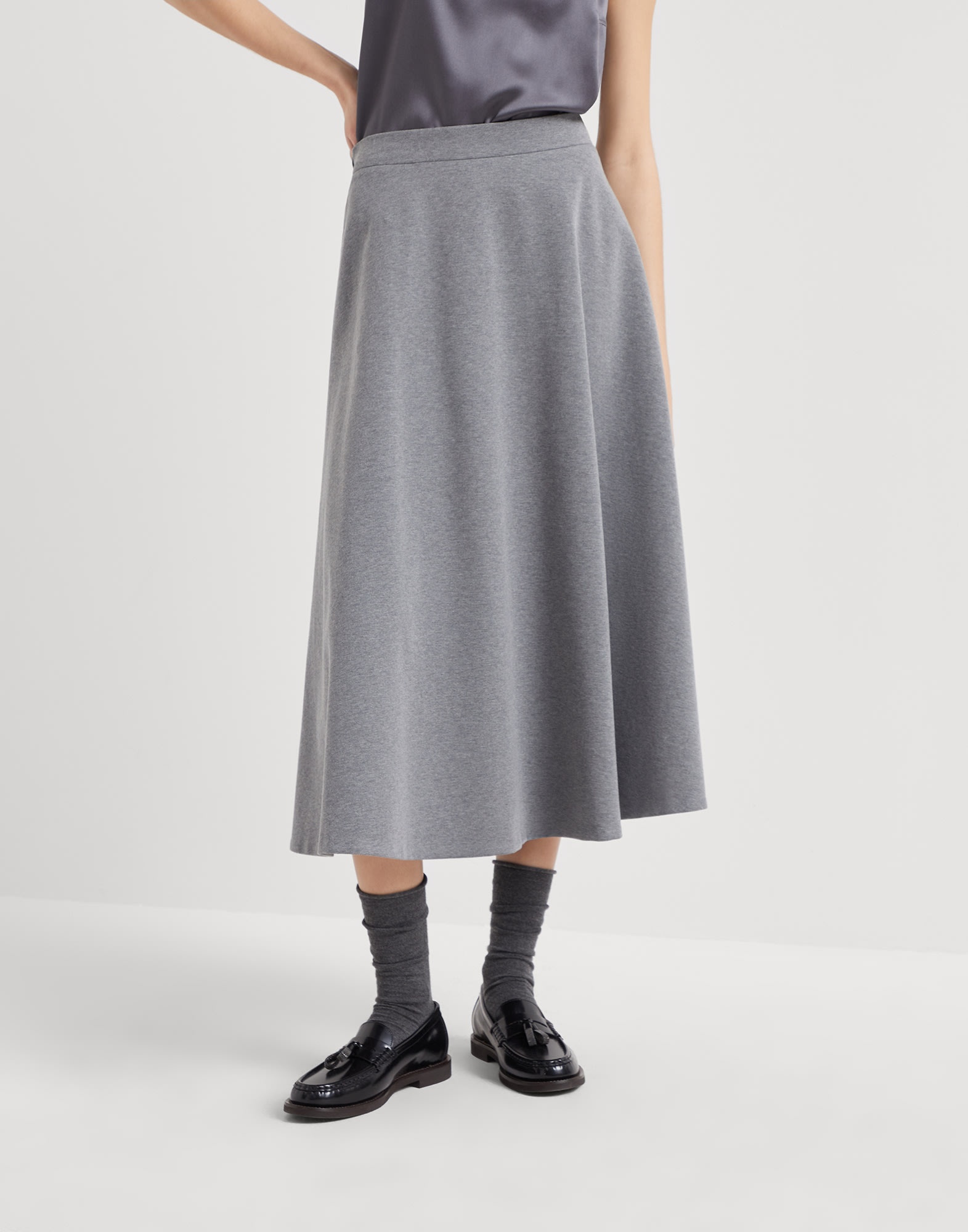Stretch cotton couture interlock midi circle skirt - 1