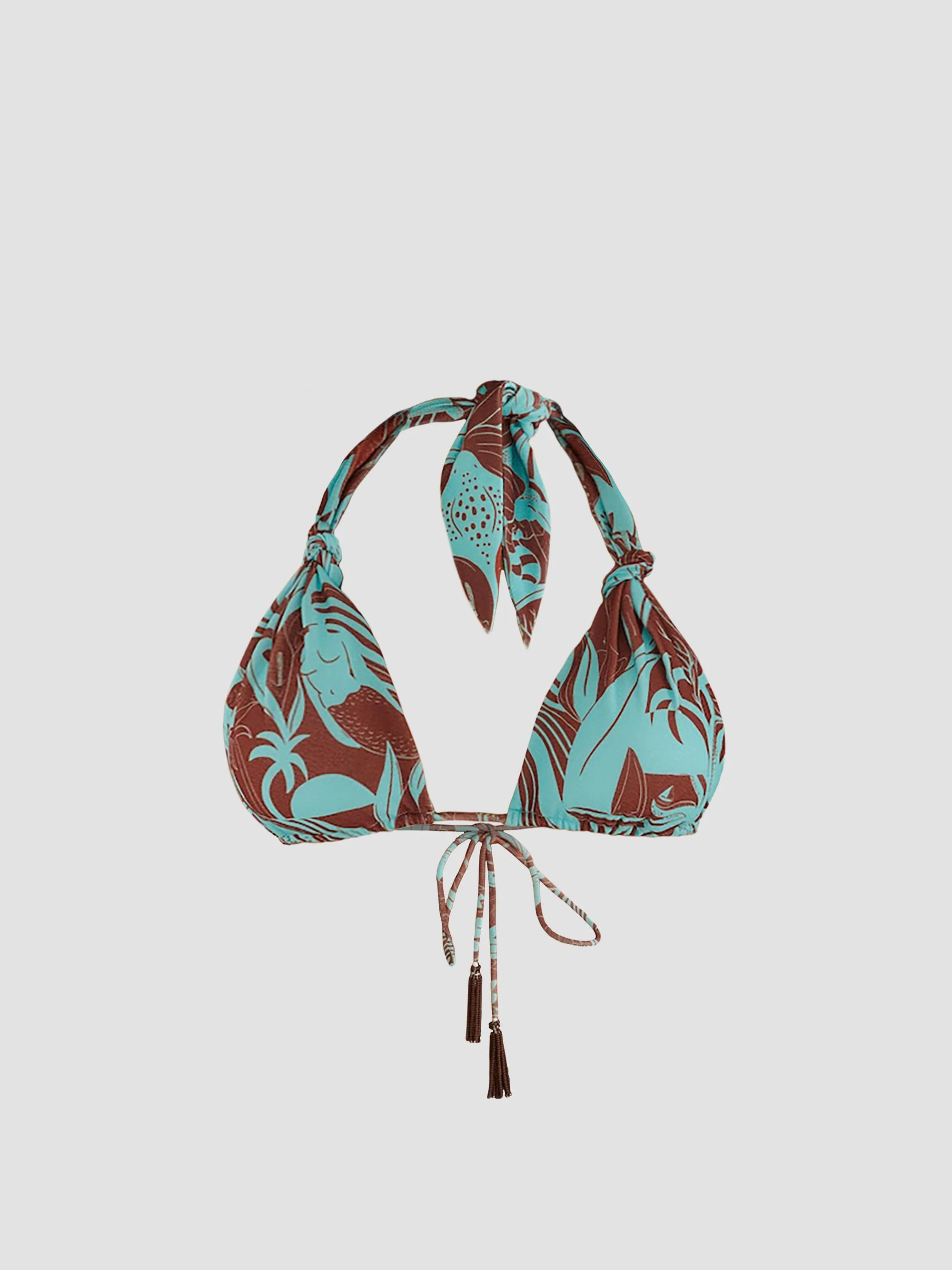 Women's Tropical Print Elongated Bikini Top - Blue - 1