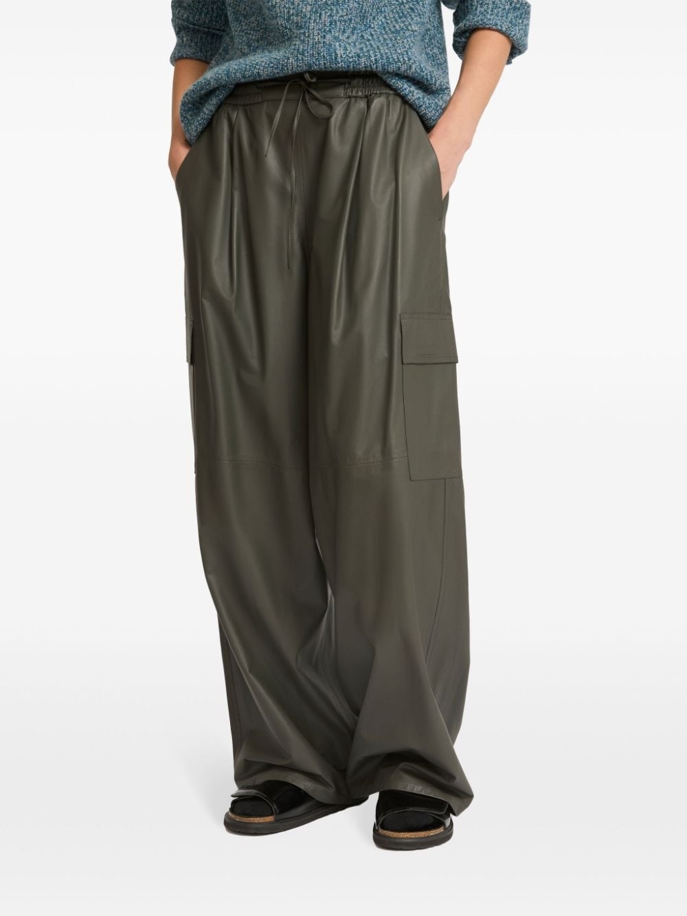 leather wide-leg trousers - 4