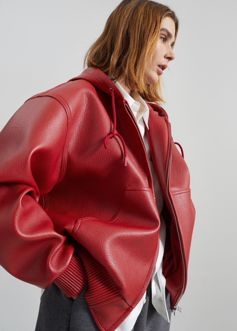 Kodai Faux Leather Bomber Jacket - Red 9