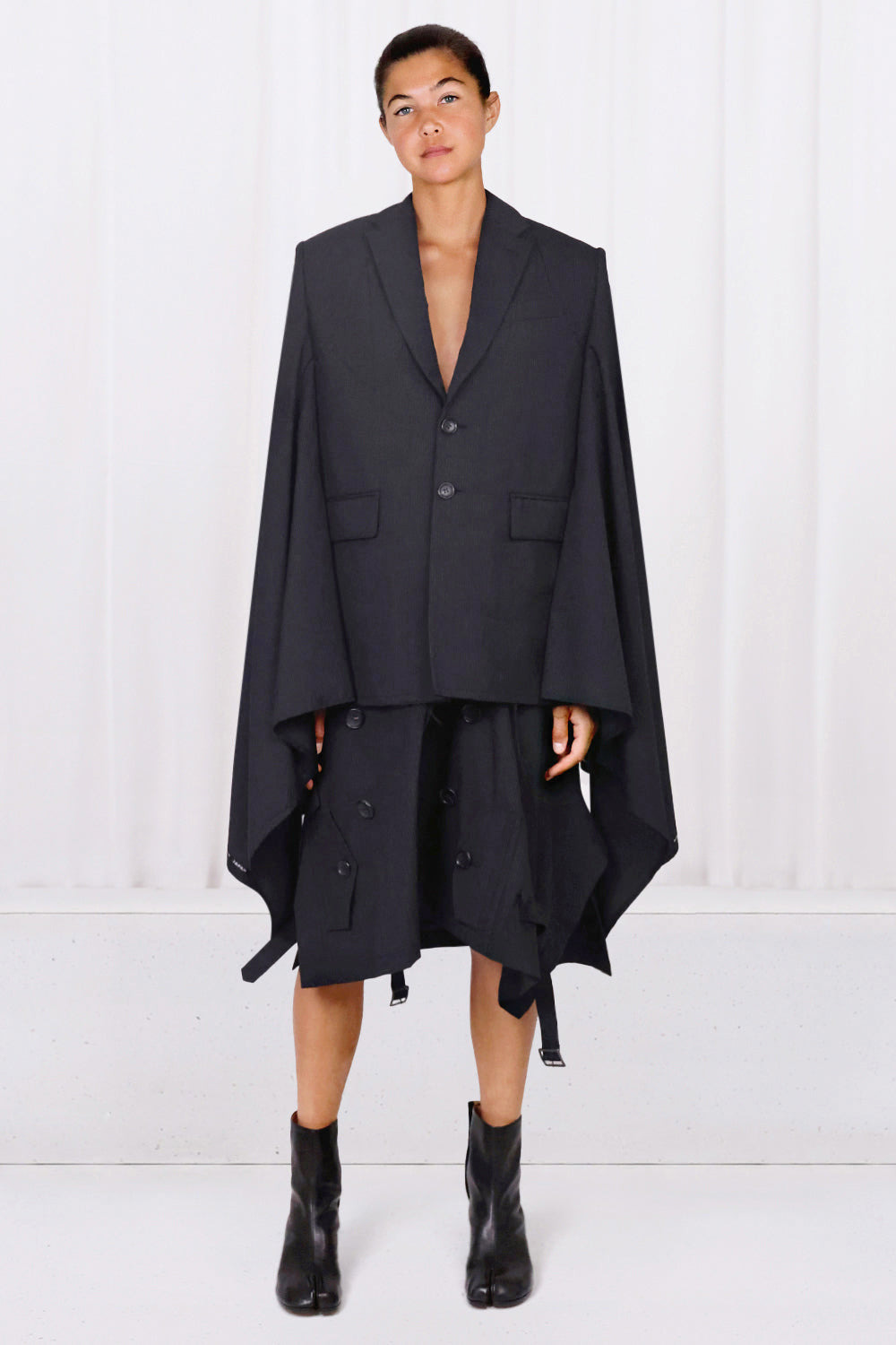 OVERSIZED CAPE SLEEVE BLAZER | BLACK/WHITE - 2