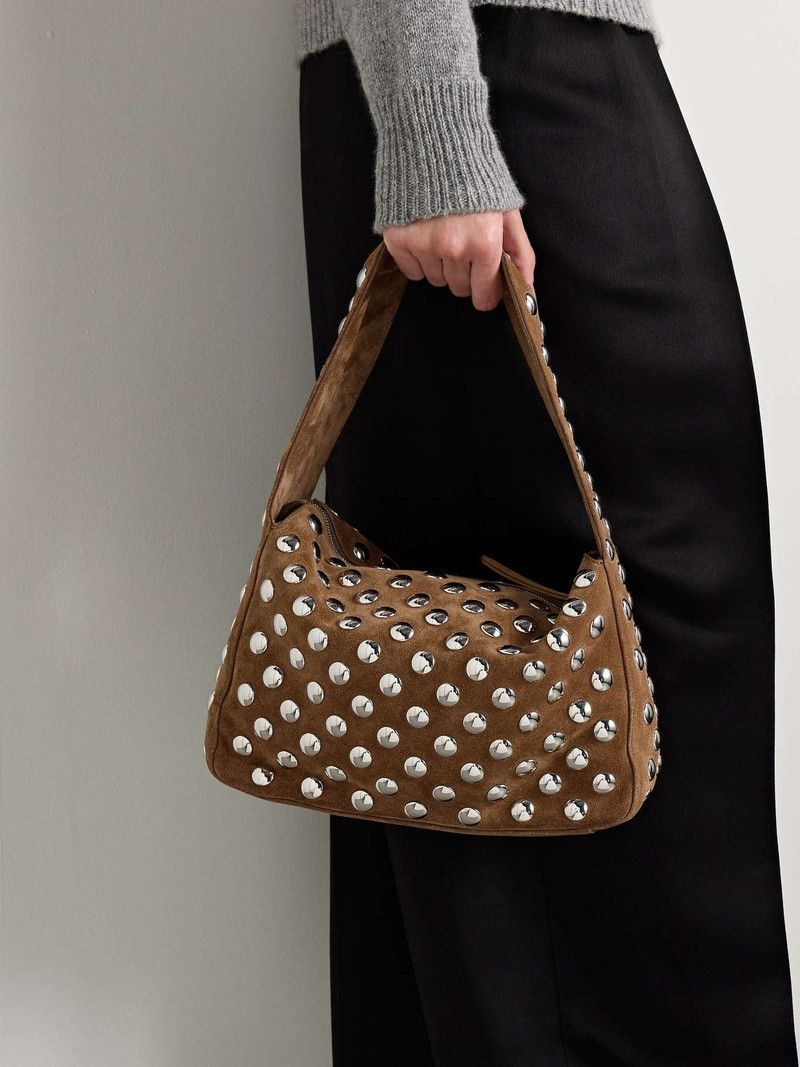 KHAITE Elena medium studded suede shoulder bag outlook