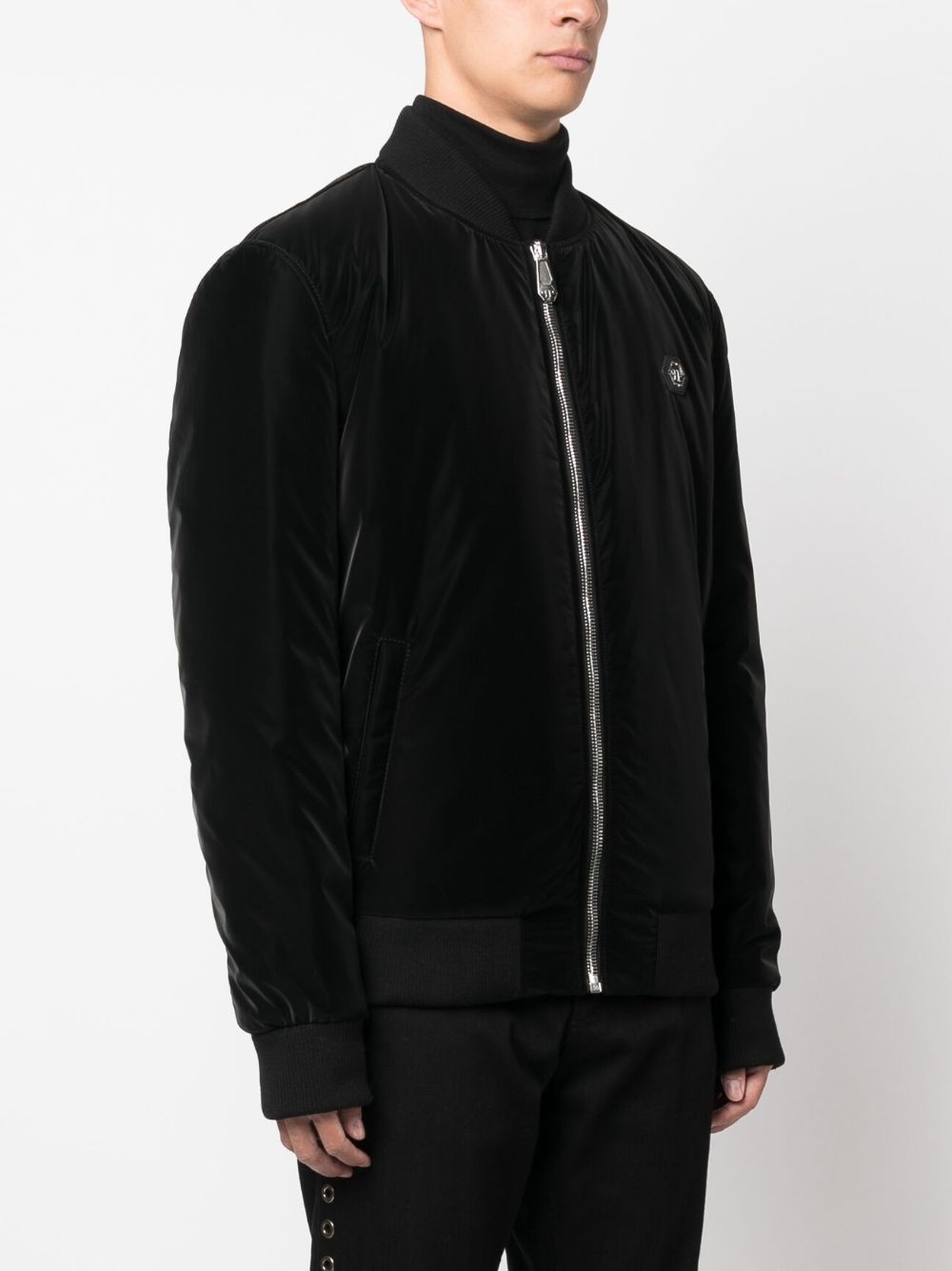 logo-patch zip-up bomber jacket - 3