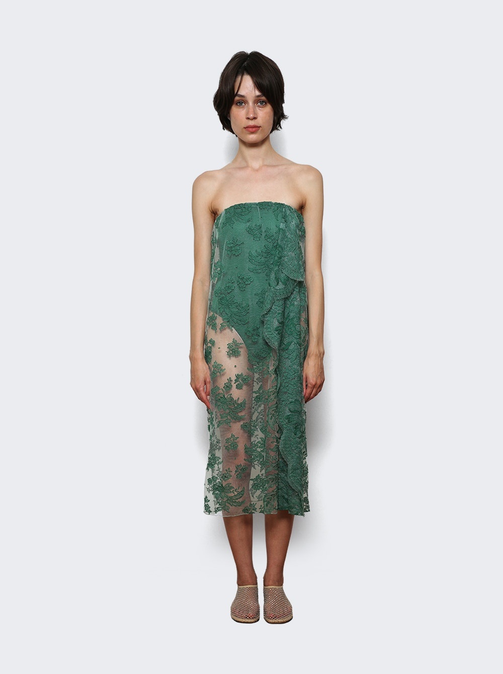 Floating Lace Strapless Dress Evergreen - 3