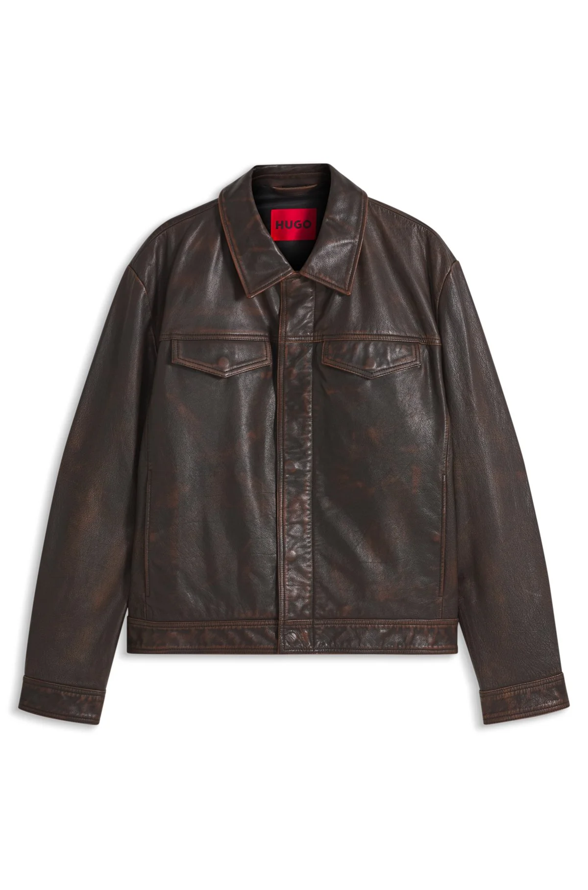REGULAR-FIT LEATHER JACKET WITH CHEST POCKETS - 1