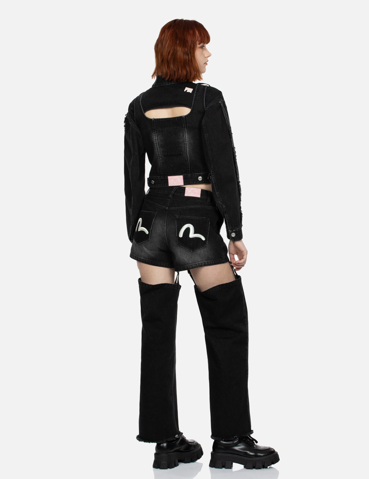 SEAGULL EMBROIDERY DETACHABLE CUTOUT FASHION FIT JEANS - 3
