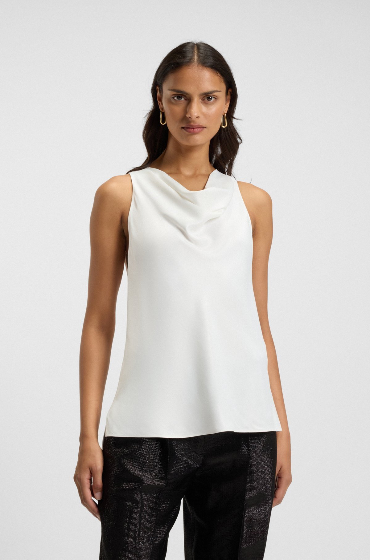 SLEEVELESS TOP IN SATIN WITH DRAPED NECKLINE - 2