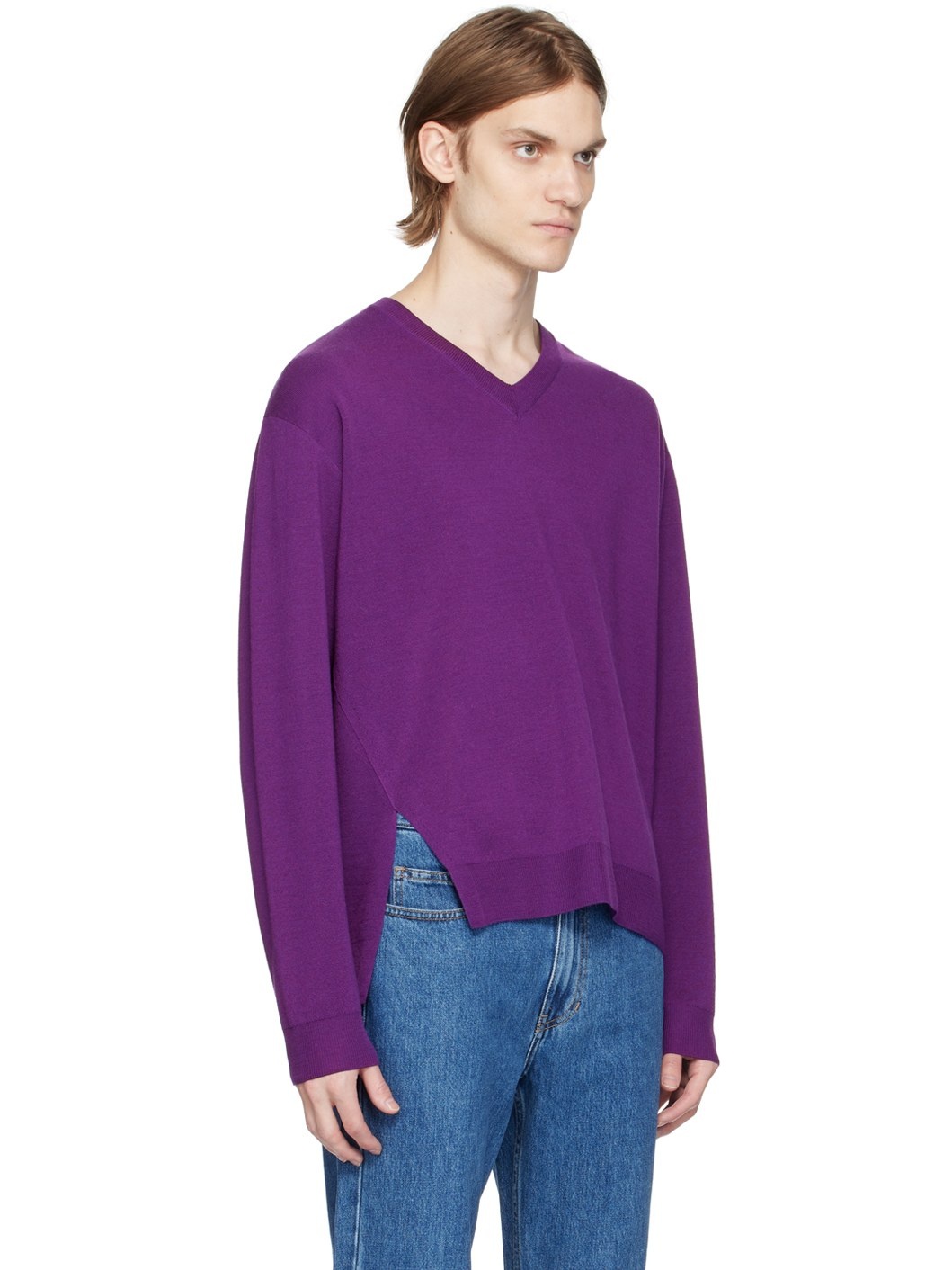 Purple V-Neck Sweater - 2