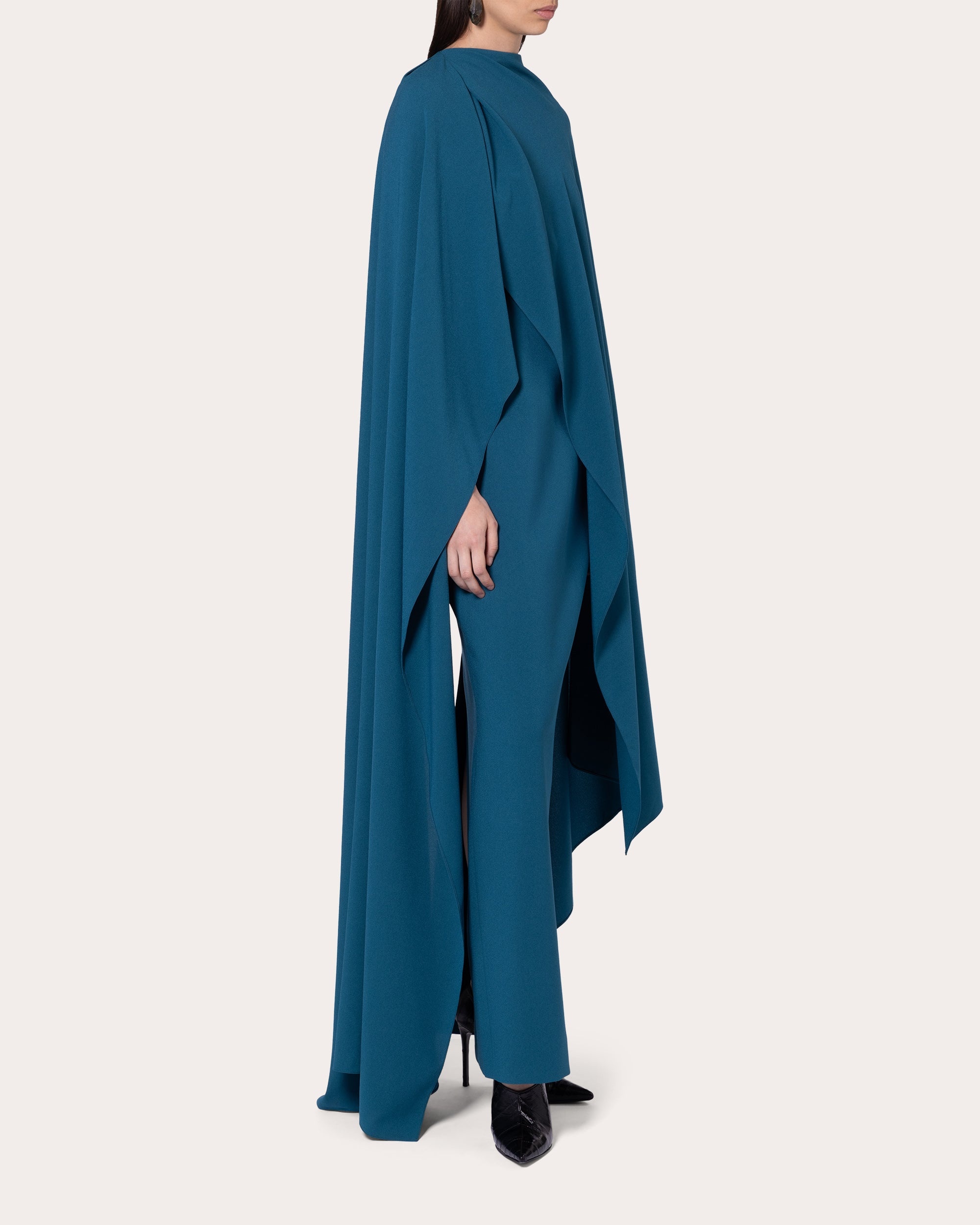 Deena Crepe Asymmetric Cape Maxi Dress - 3