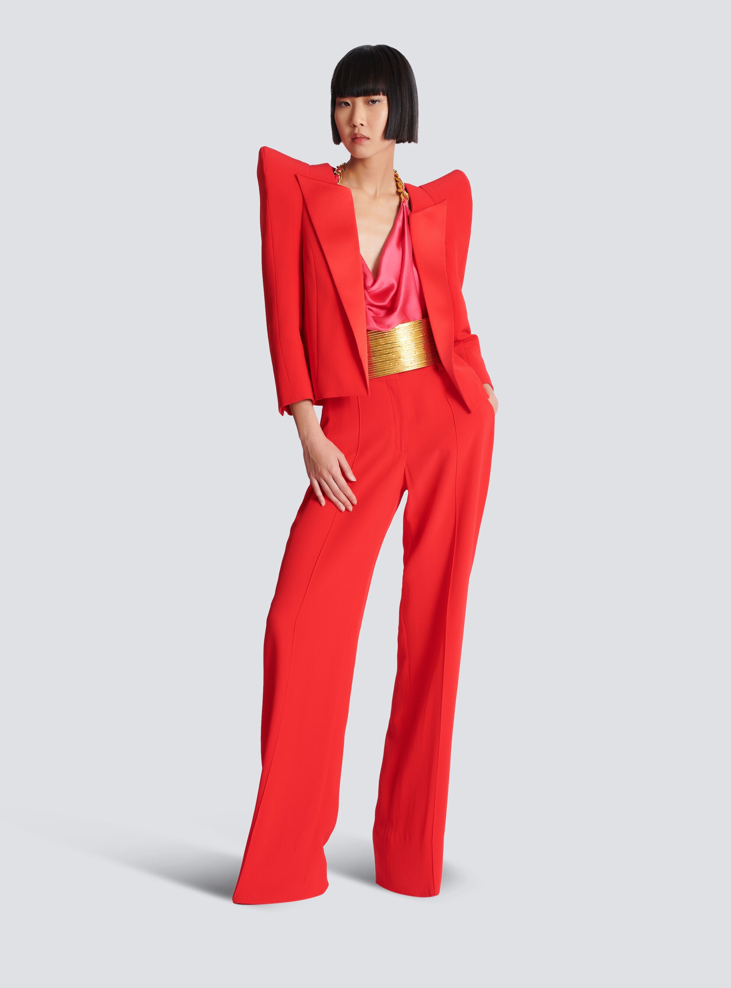 Cropped crepe jacket with structured shoulders - 2