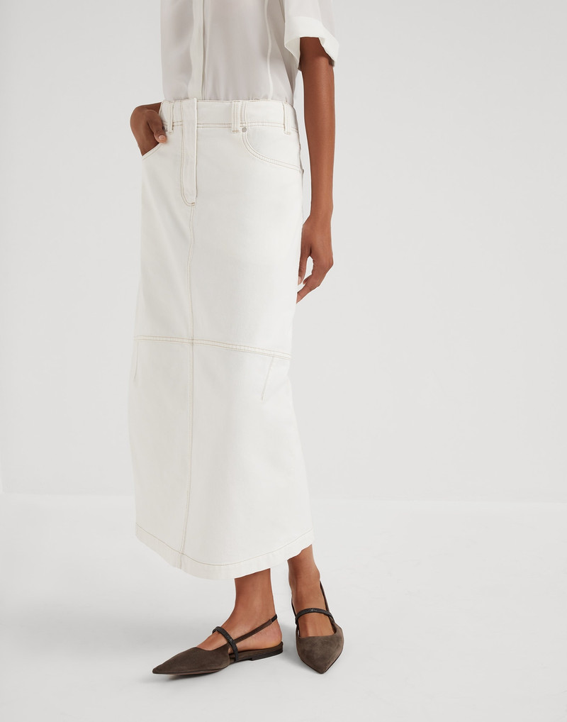 Dyed comfort soft denim curved midi skirt - 1