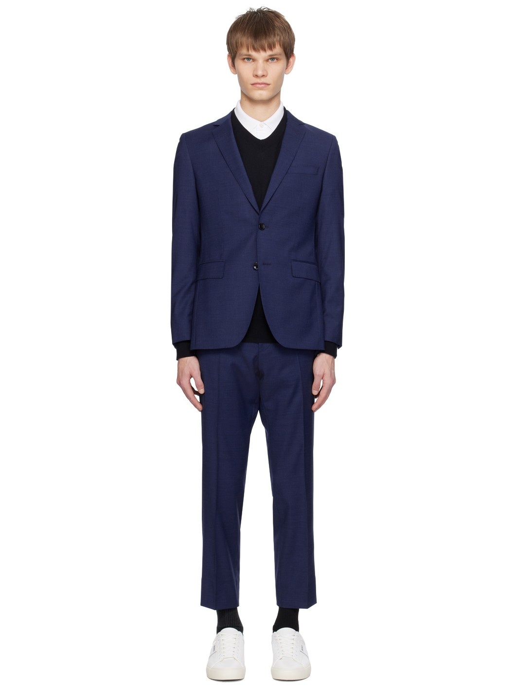 Navy Notched Lapel Suit - 1