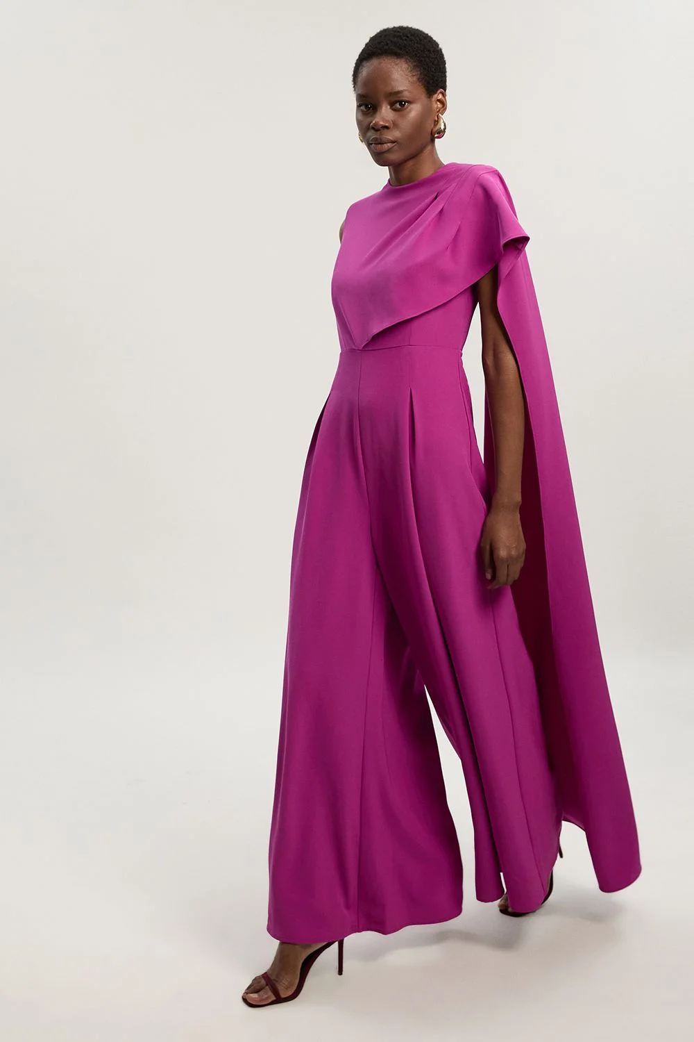 Tall Tailored Drape Cape Wide Leg Jumpsuit - 1