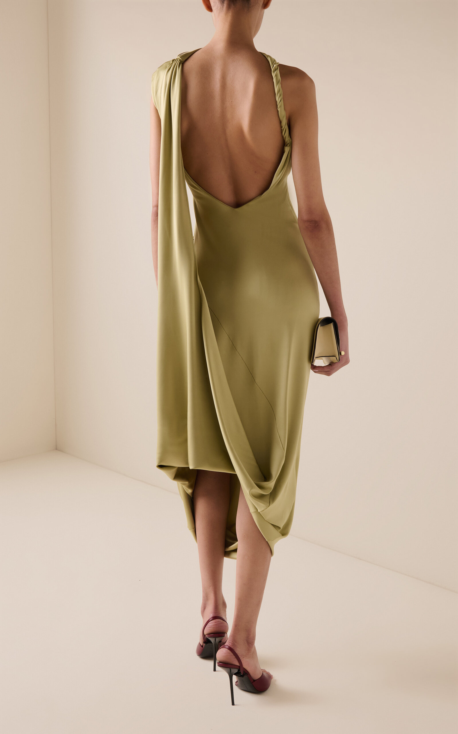 Draped Stretch Satin Midi Dress green - 4